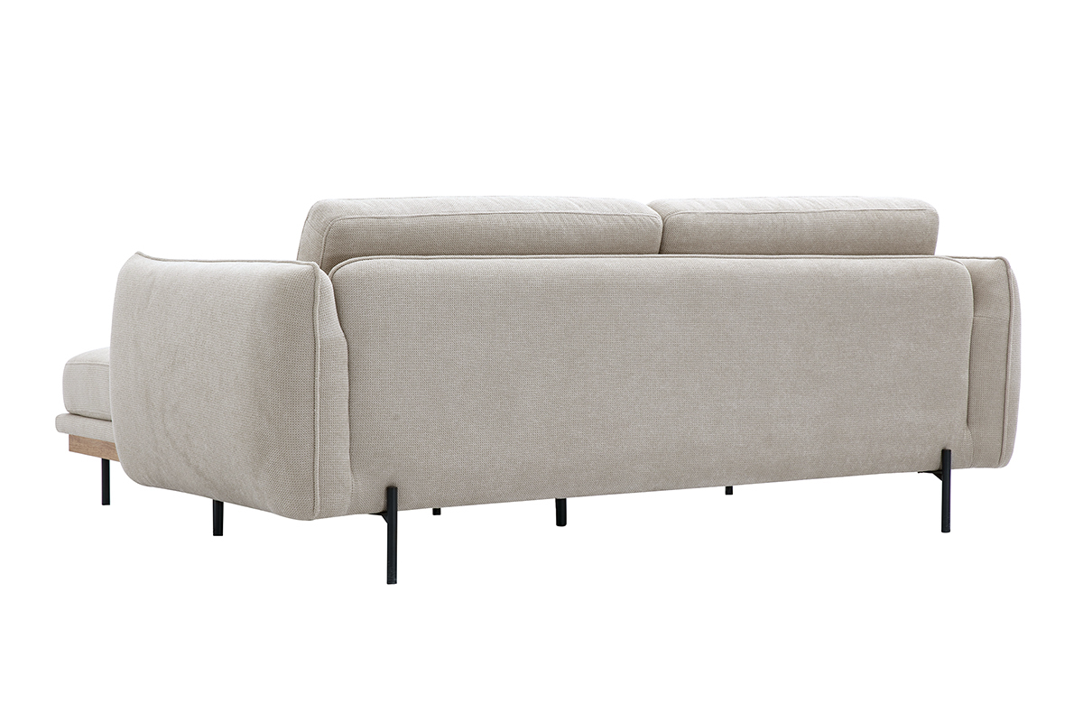 Divano design 3 posti e poggiapiedi in tessuto ciniglia beige e metallo nero TODD