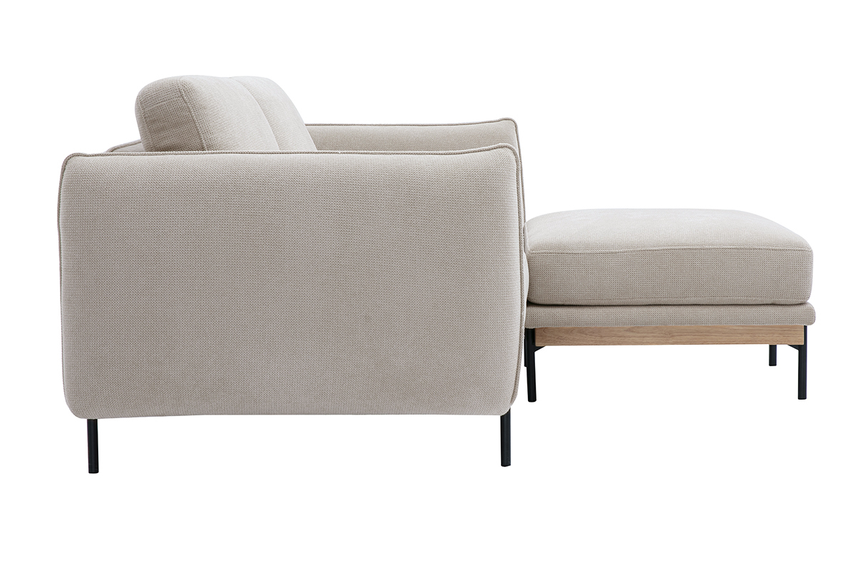 Divano design 3 posti e poggiapiedi in tessuto ciniglia beige e metallo nero TODD