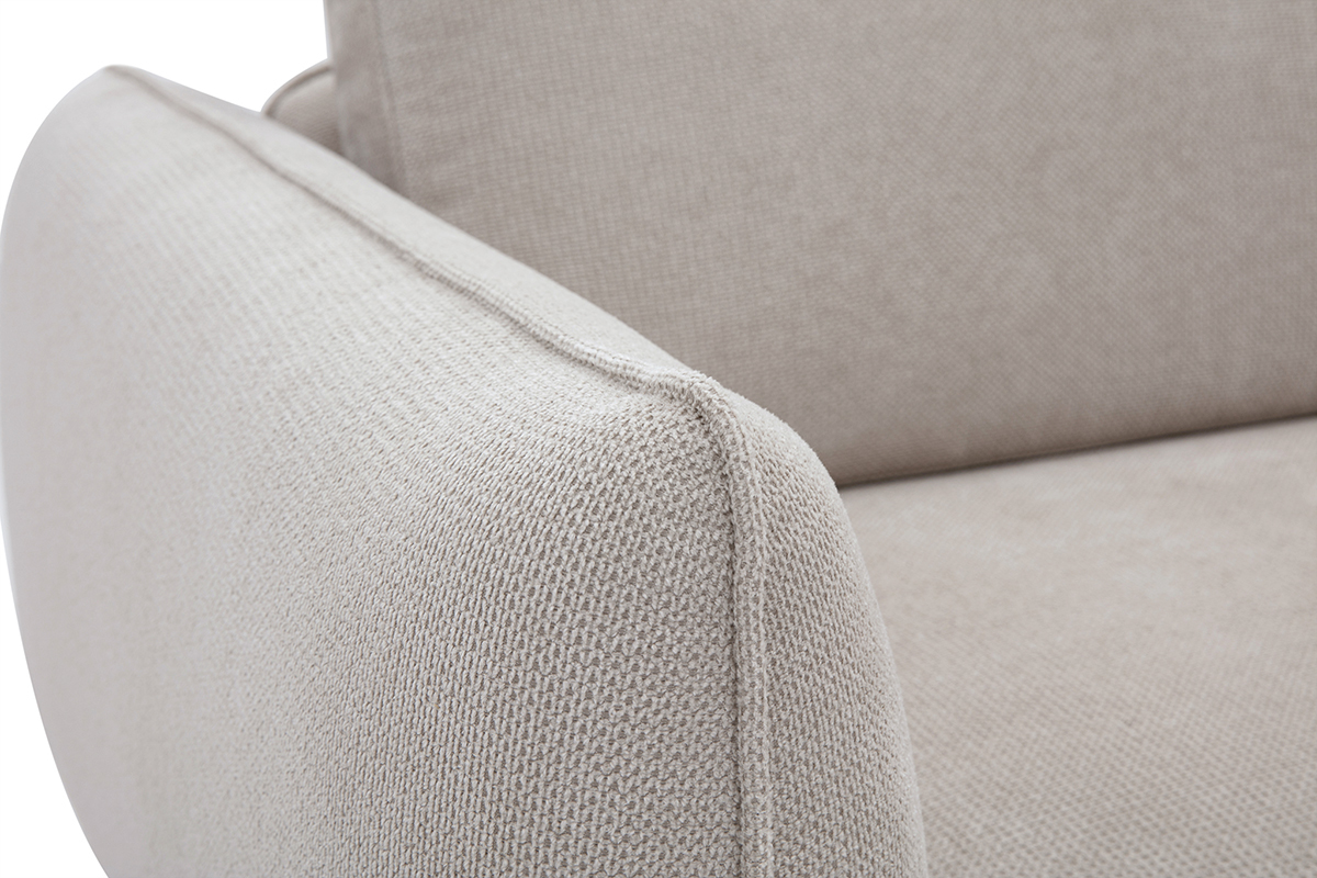 Divano design 3 posti e poggiapiedi in tessuto ciniglia beige e metallo nero TODD