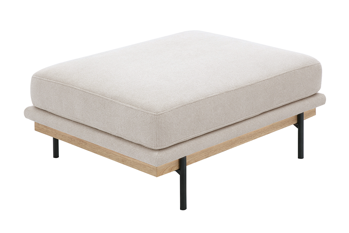 Divano design 3 posti e poggiapiedi in tessuto ciniglia beige e metallo nero TODD