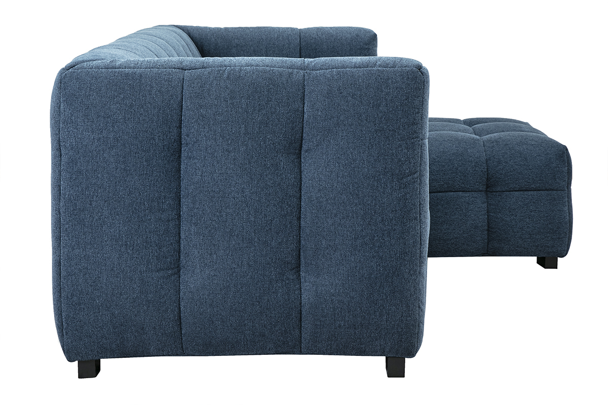 Divano design 3 posti e poggiapiedi in tessuto effetto velluto testurizzato blu scuro CORTO