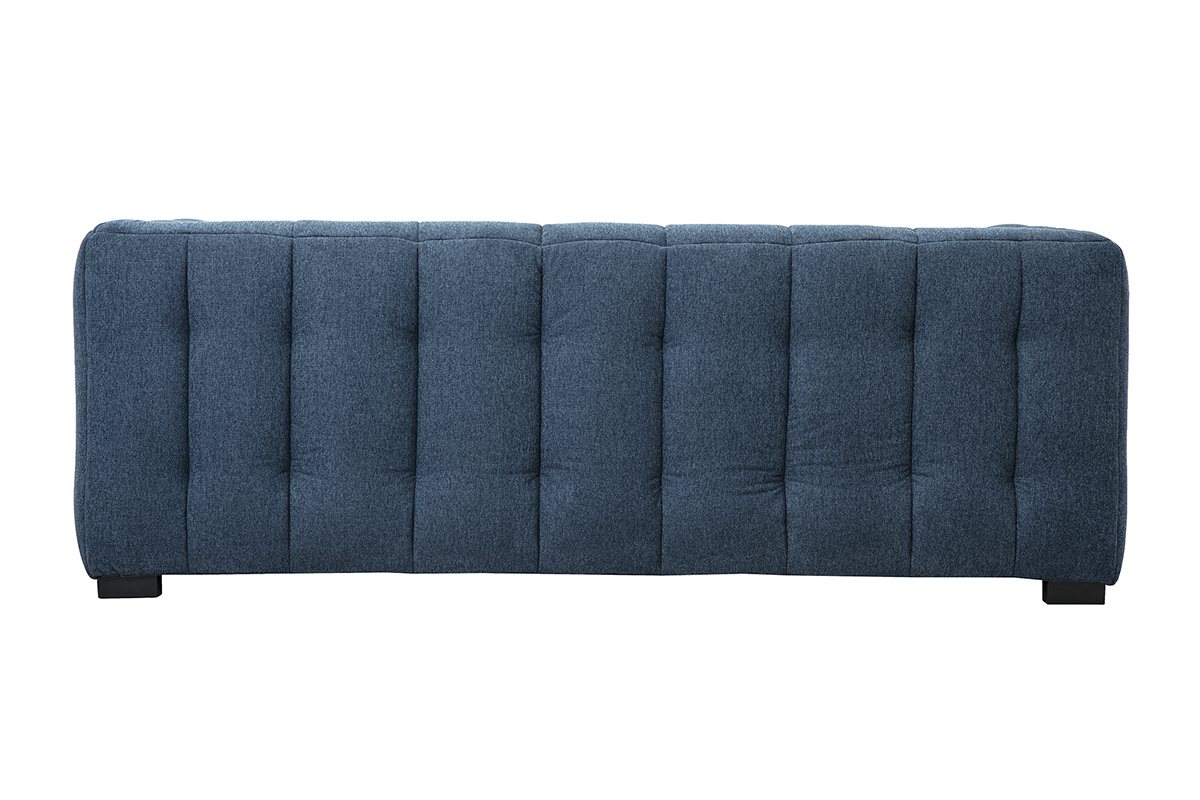 Divano design 3 posti e poggiapiedi in tessuto effetto velluto testurizzato blu scuro CORTO