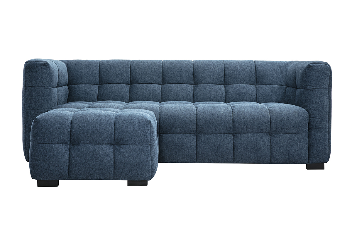 Divano design 3 posti e poggiapiedi in tessuto effetto velluto testurizzato blu scuro CORTO