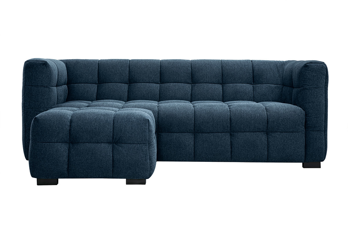 Divano design 3 posti e poggiapiedi in tessuto effetto velluto testurizzato blu scuro CORTO