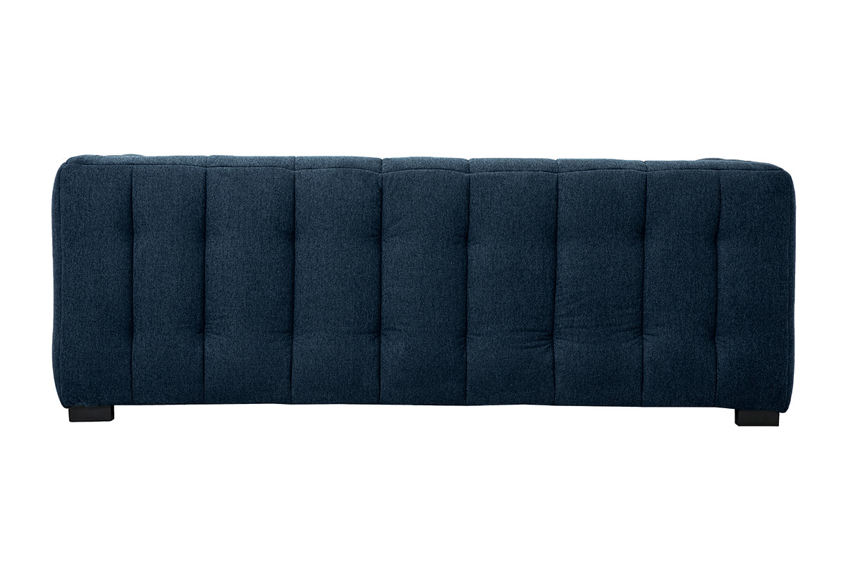 Divano design 3 posti e poggiapiedi in tessuto effetto velluto testurizzato blu scuro CORTO
