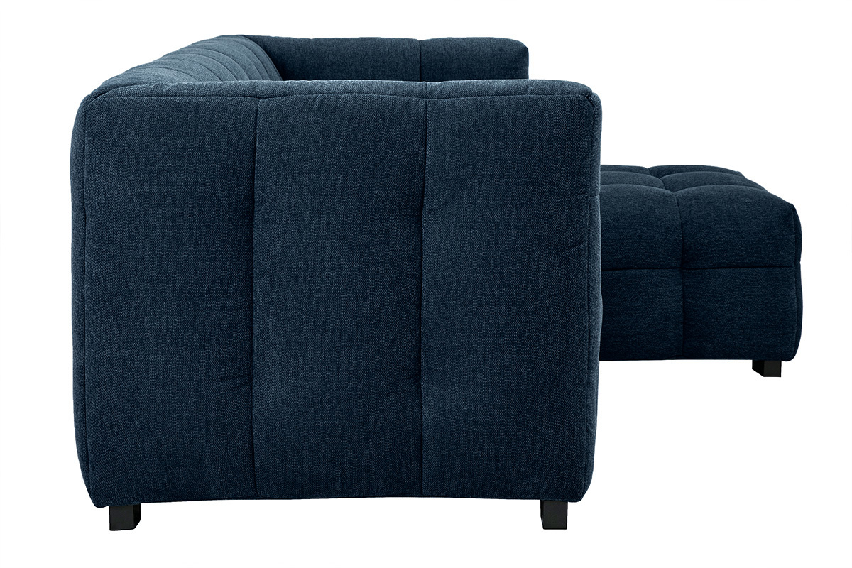 Divano design 3 posti e poggiapiedi in tessuto effetto velluto testurizzato blu scuro CORTO