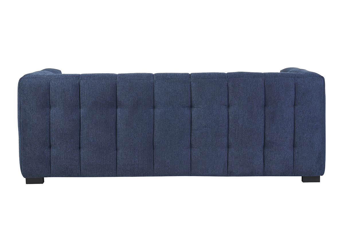 Divano design 3 posti e poggiapiedi in tessuto effetto velluto testurizzato blu scuro CORTO