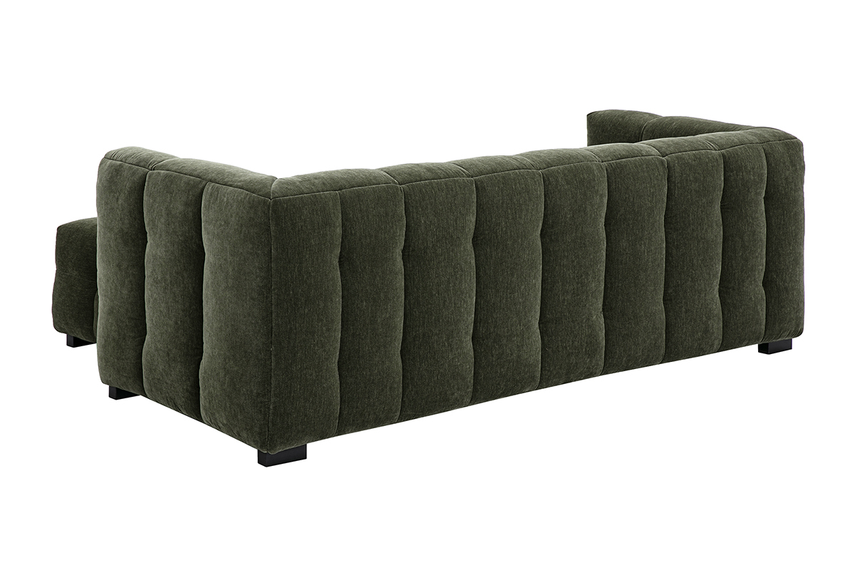 Divano design 3 posti e poggiapiedi in tessuto effetto velluto verde kaki CORTO