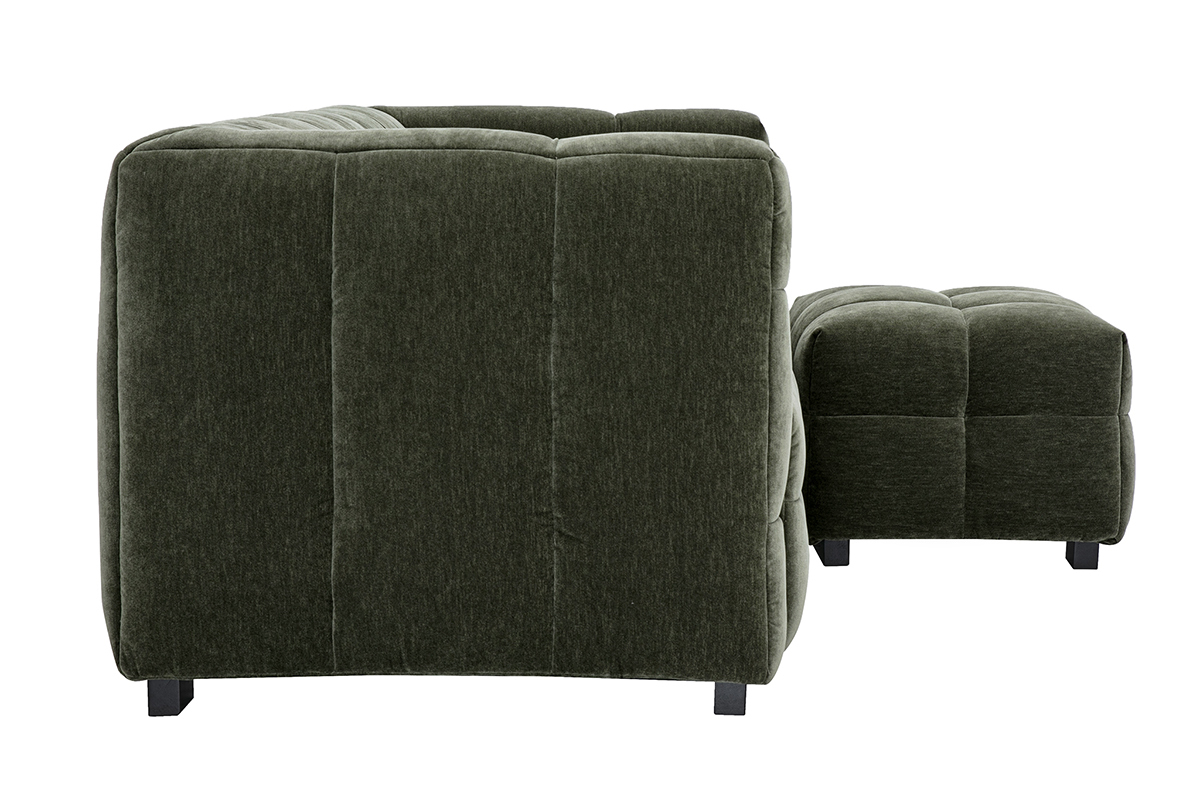 Divano design 3 posti e poggiapiedi in tessuto effetto velluto verde kaki CORTO