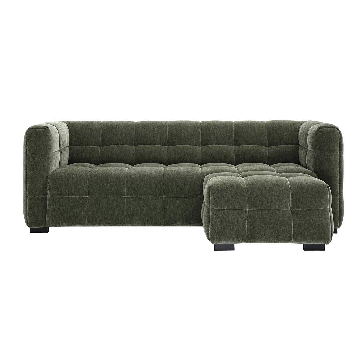 Divano design 3 posti e poggiapiedi in tessuto effetto velluto verde kaki CORTO