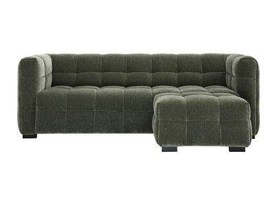 Divano design 3 posti e poggiapiedi in tessuto effetto velluto verde kaki CORTO