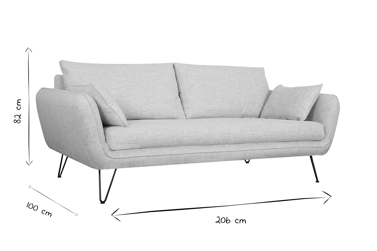 Divano design 3 posti grigio chiaro base metallo nero CREEP