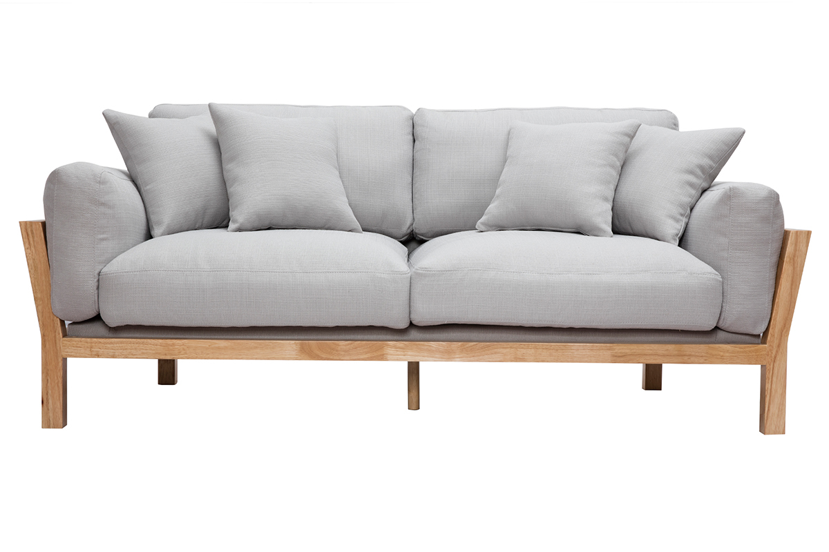Divano design 3 posti grigio chiaro piedi in legno KYO