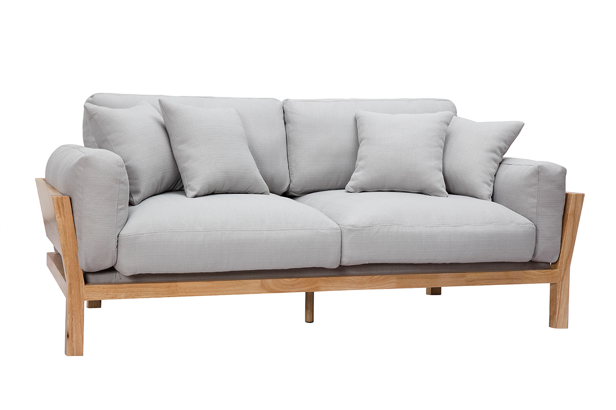 Divano design 3 posti grigio chiaro piedi in legno KYO
