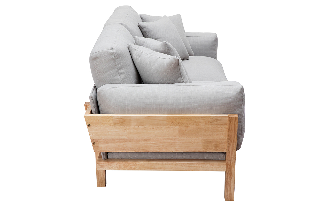 Divano design 3 posti grigio chiaro piedi in legno KYO