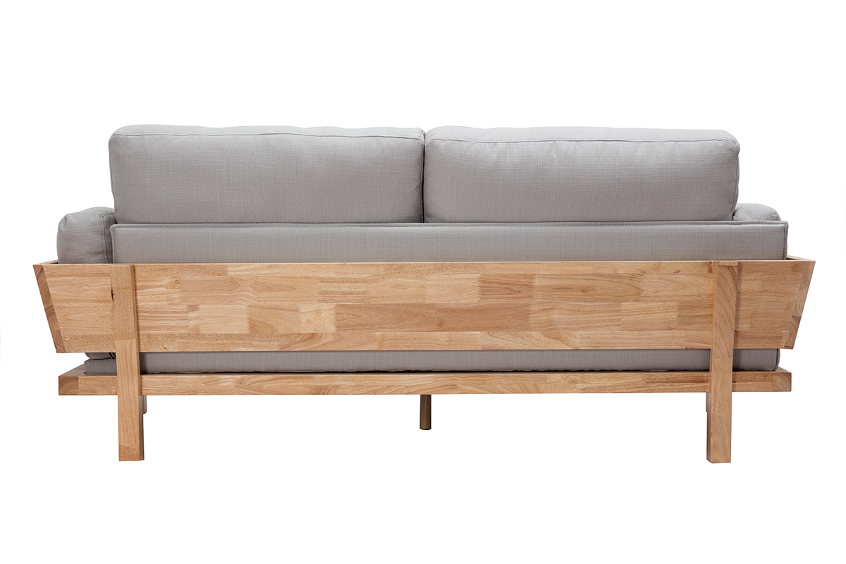 Divano design 3 posti grigio chiaro piedi in legno KYO