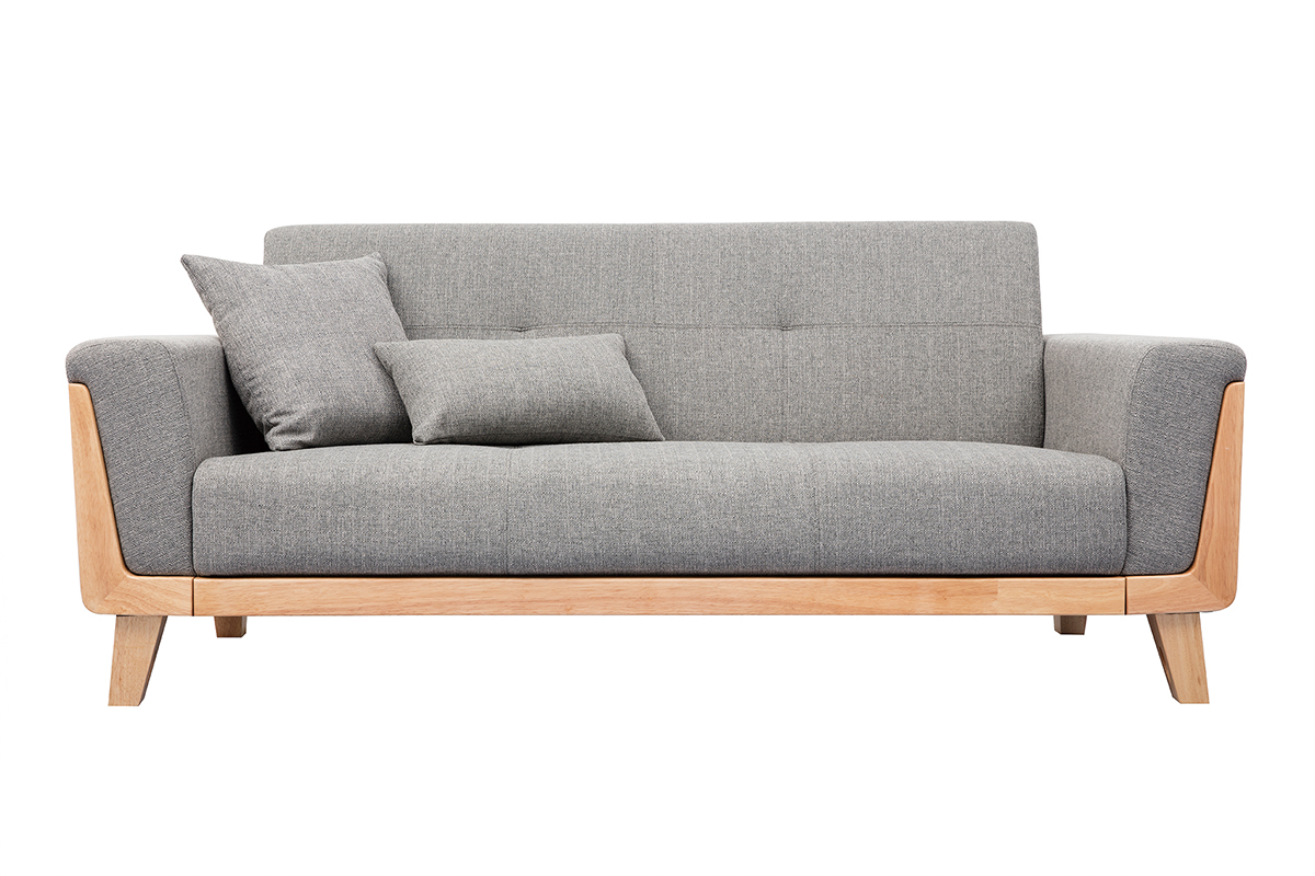 Divano design 3 posti grigio piedi in legno FJORD