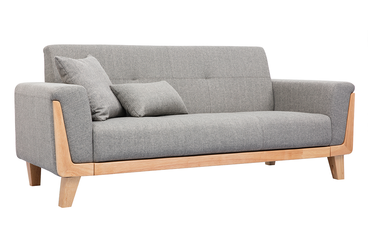 Divano design 3 posti grigio piedi in legno FJORD