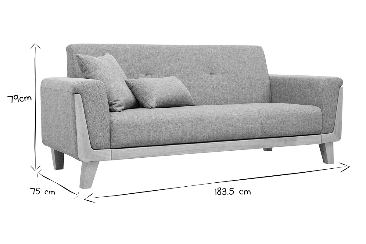Divano design 3 posti grigio piedi in legno FJORD