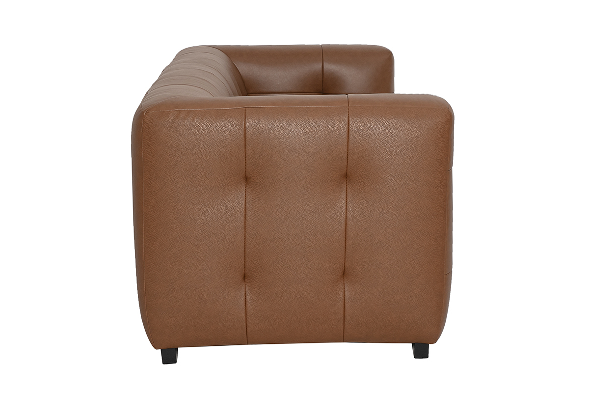 Divano a 3 posti in pelle marrone CORTO, vista laterale.