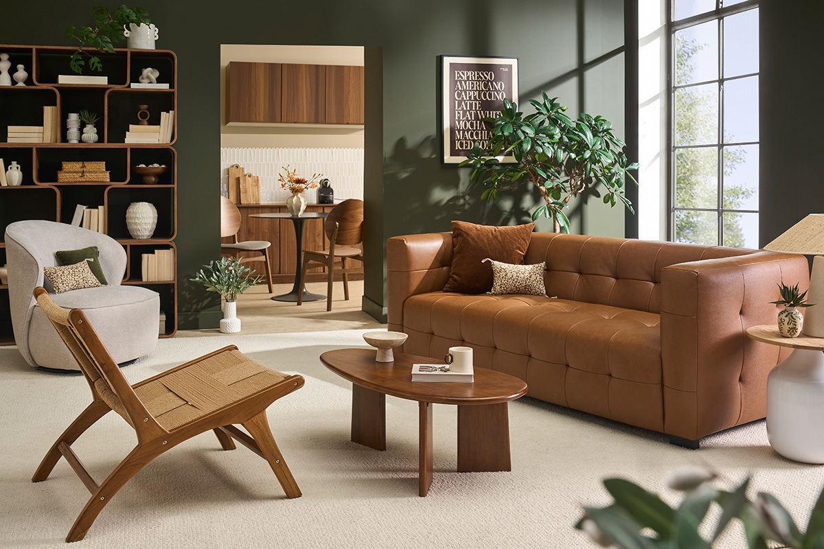 Divano design 3 posti in pelle marrone CORTO