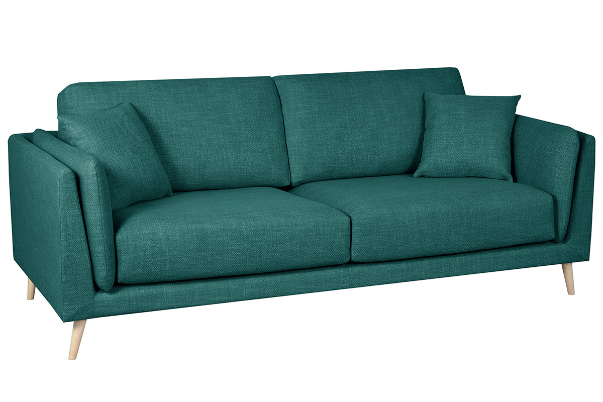 Divano design 3 posti in tessuto blu pavone VOGUE