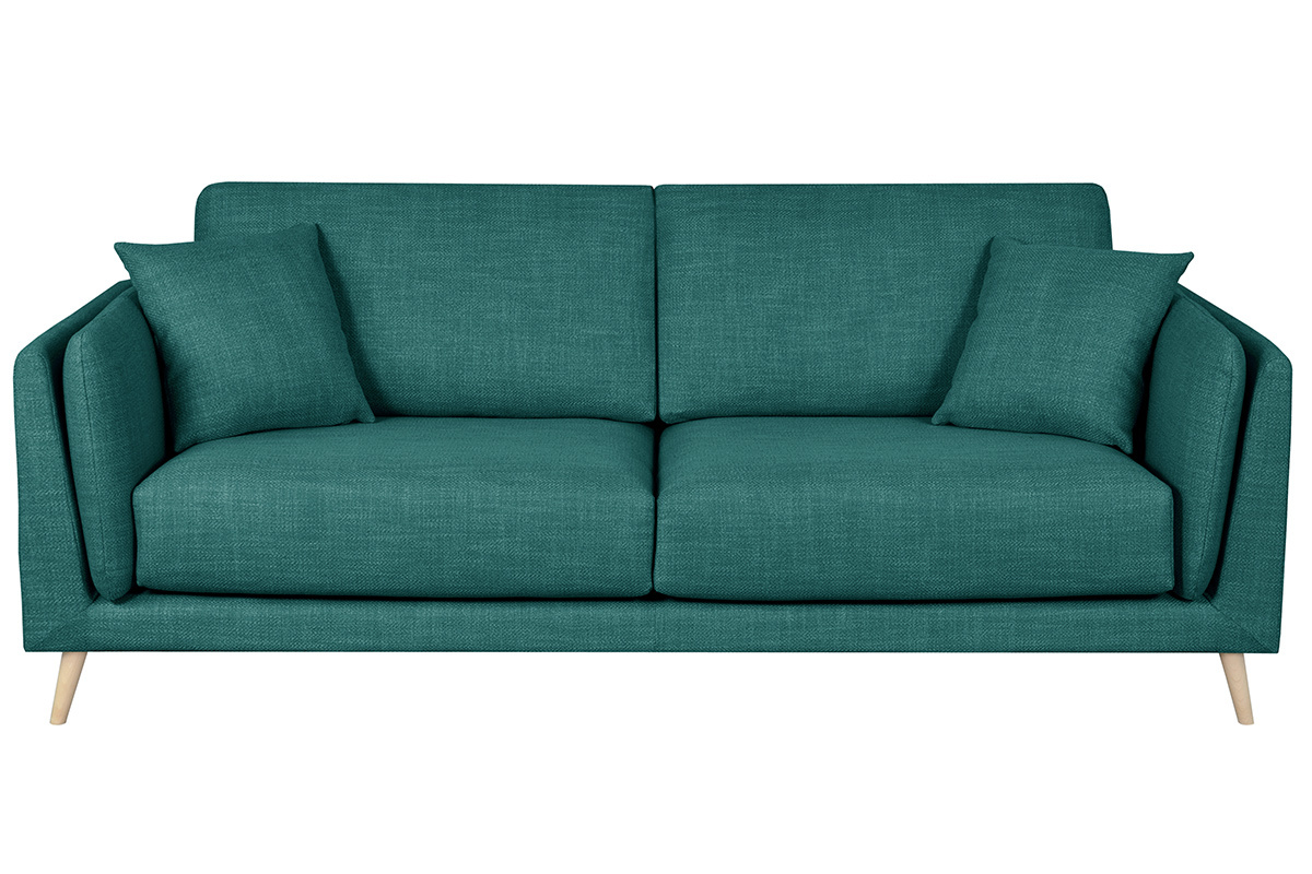 Divano design 3 posti in tessuto blu pavone VOGUE