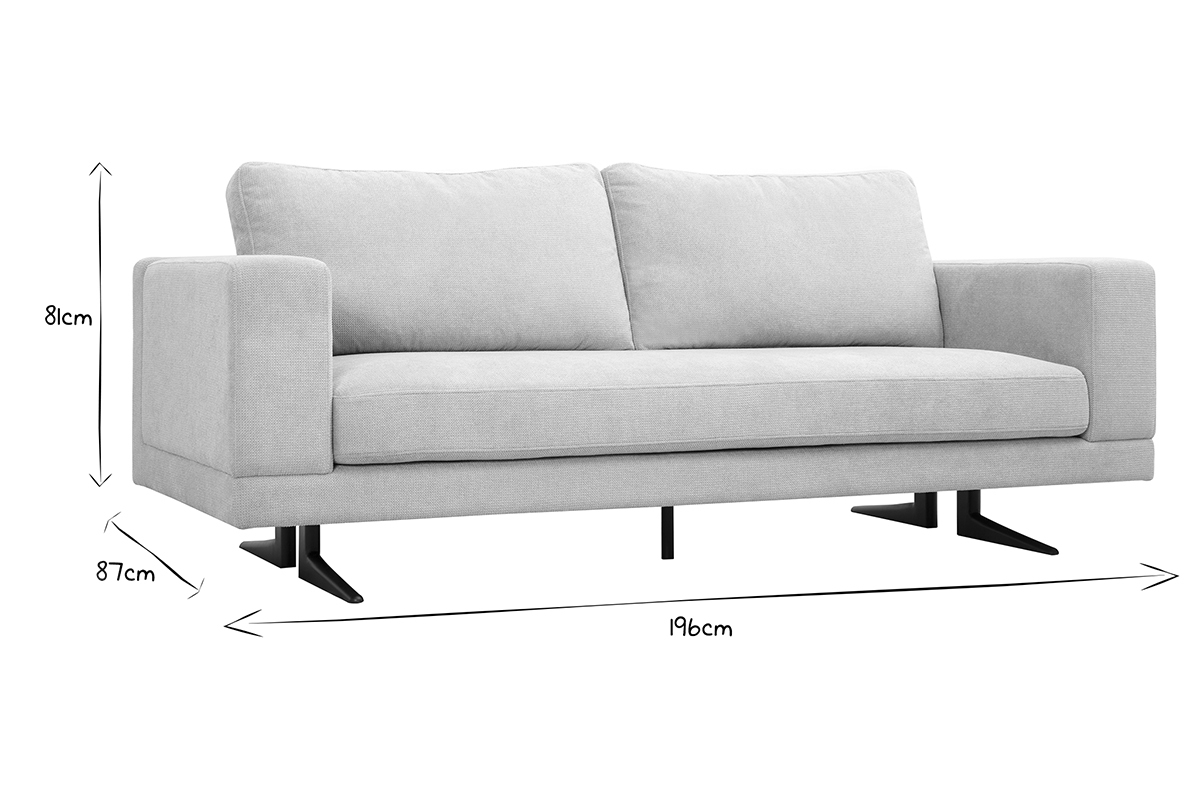 Divano design 3 posti in tessuto chenille beige e metallo nero LENNON