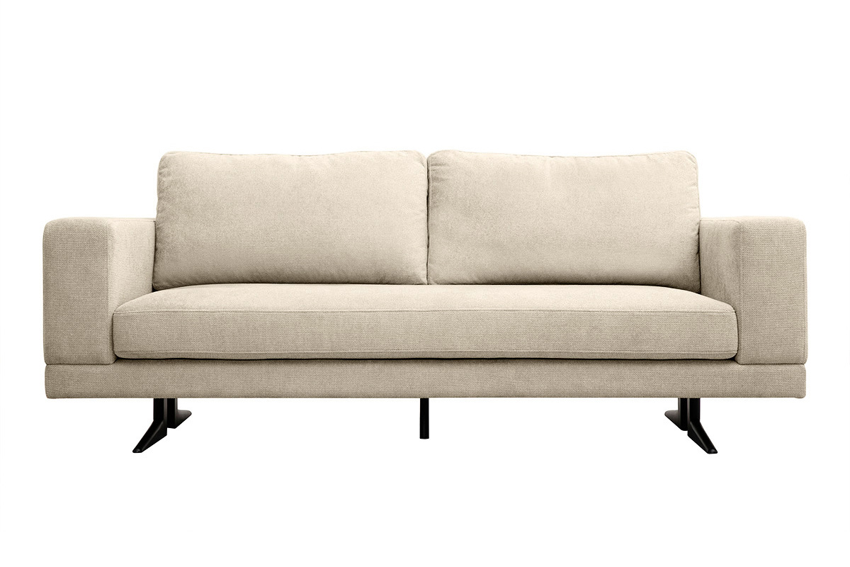 Divano design 3 posti in tessuto chenille beige e metallo nero LENNON
