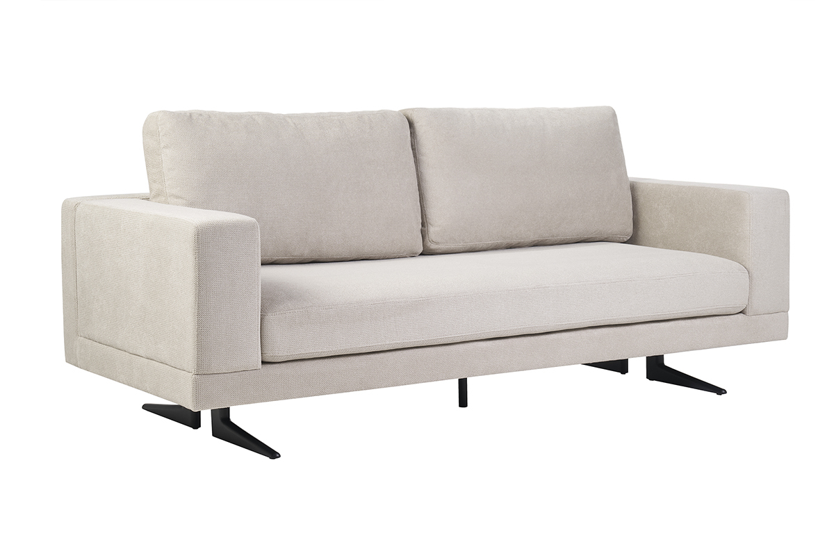 Divano design 3 posti in tessuto chenille beige e metallo nero LENNON