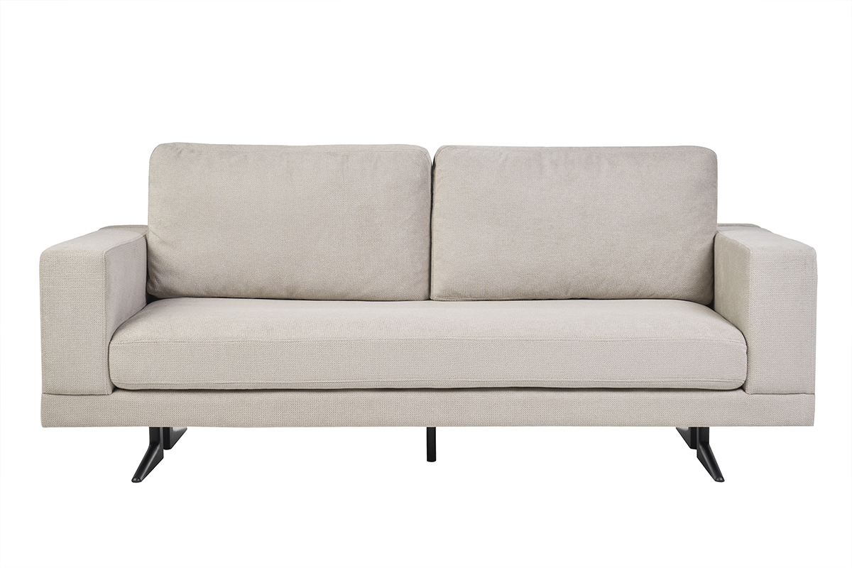 Divano design 3 posti in tessuto chenille beige e metallo nero LENNON