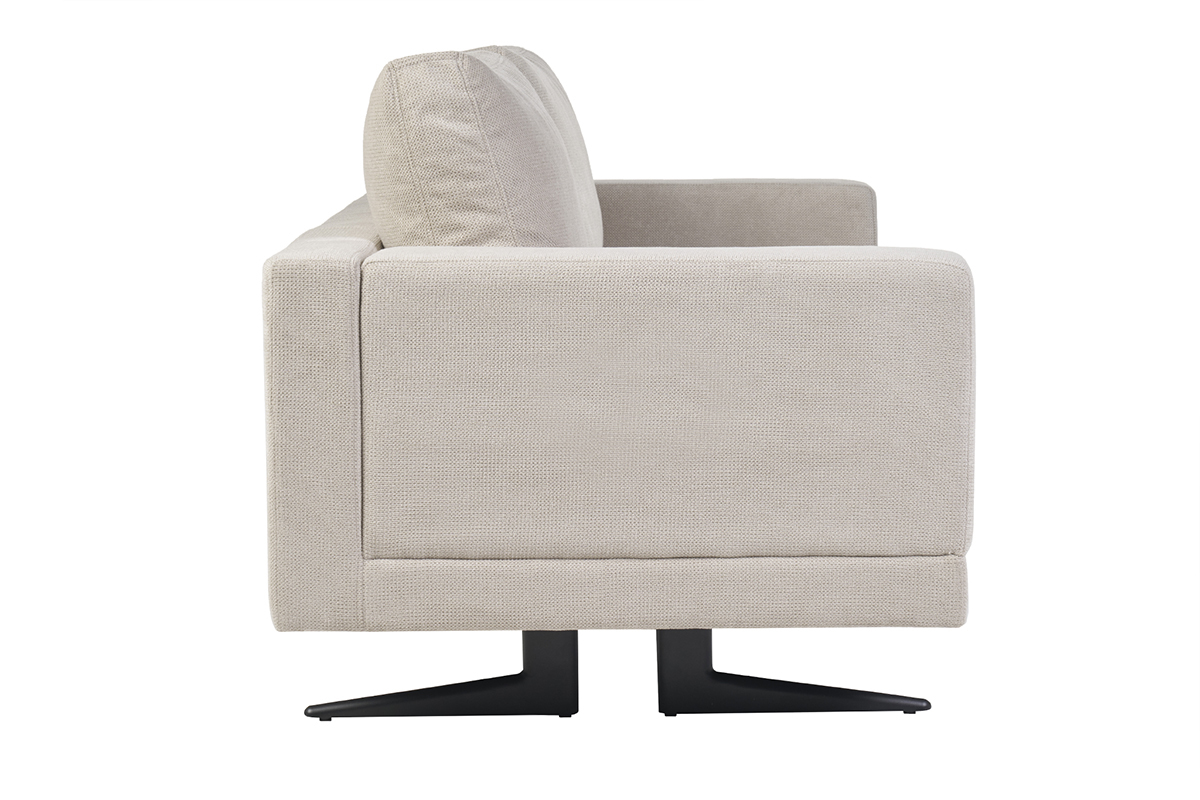 Divano design 3 posti in tessuto chenille beige e metallo nero LENNON