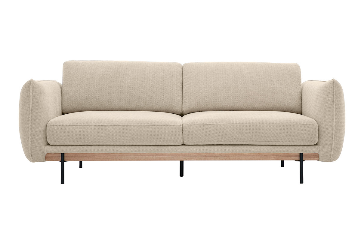 Divano design 3 posti in tessuto chenille beige e metallo nero TODD