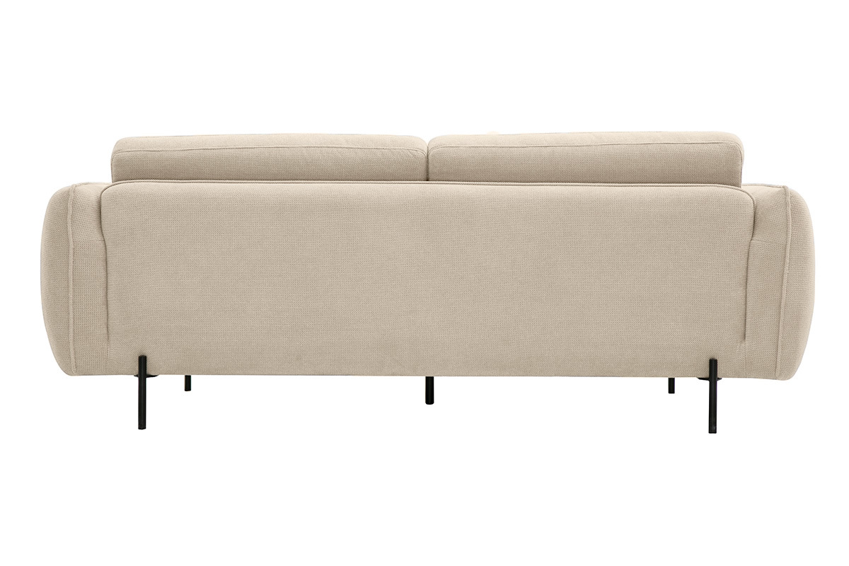 Divano design 3 posti in tessuto chenille beige e metallo nero TODD