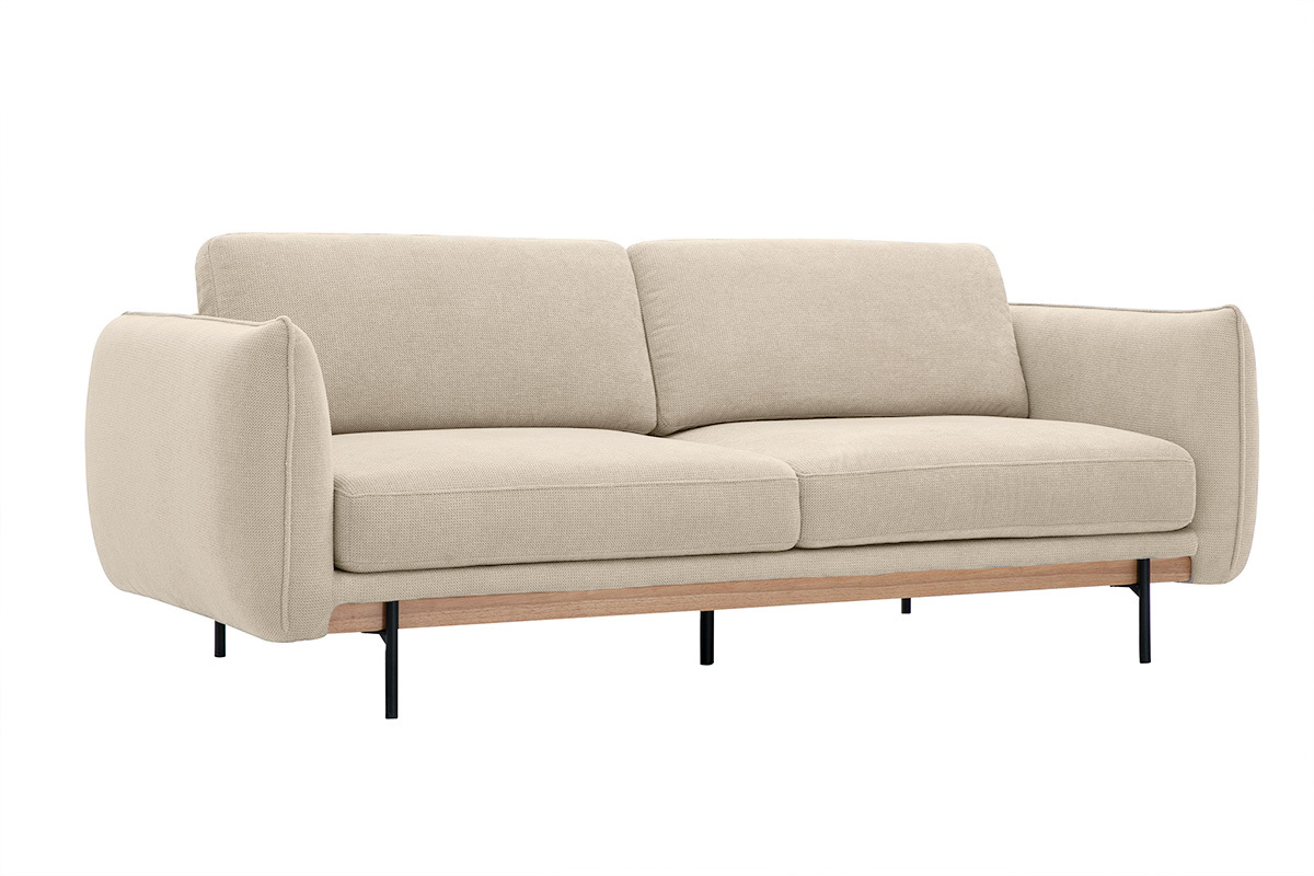 Divano design 3 posti in tessuto chenille beige e metallo nero TODD