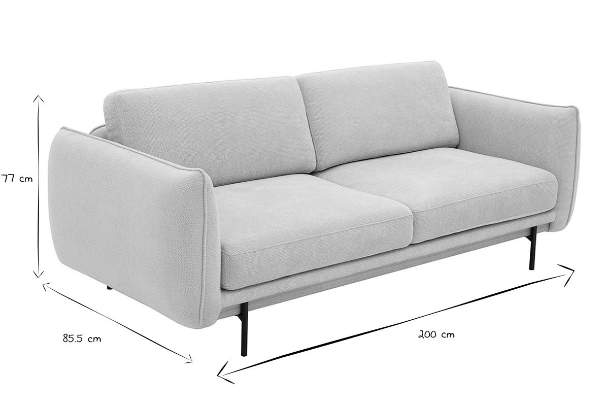 Divano design 3 posti in tessuto chenille beige e metallo nero TODD