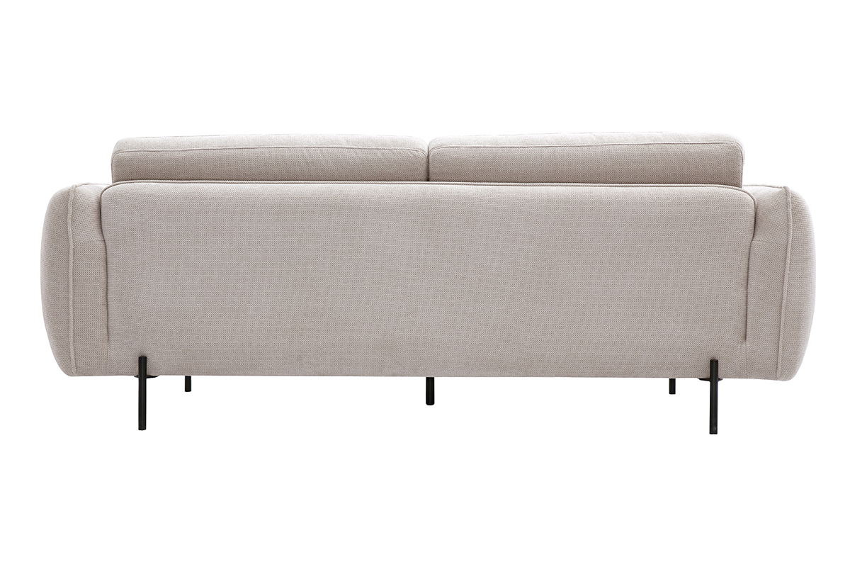 Divano design 3 posti in tessuto chenille beige e metallo nero TODD