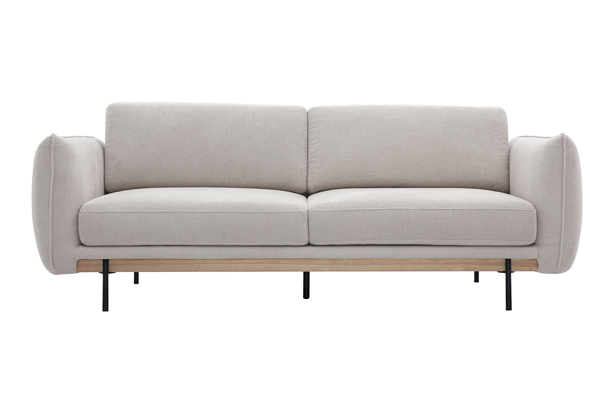 Divano design 3 posti in tessuto chenille beige e metallo nero TODD