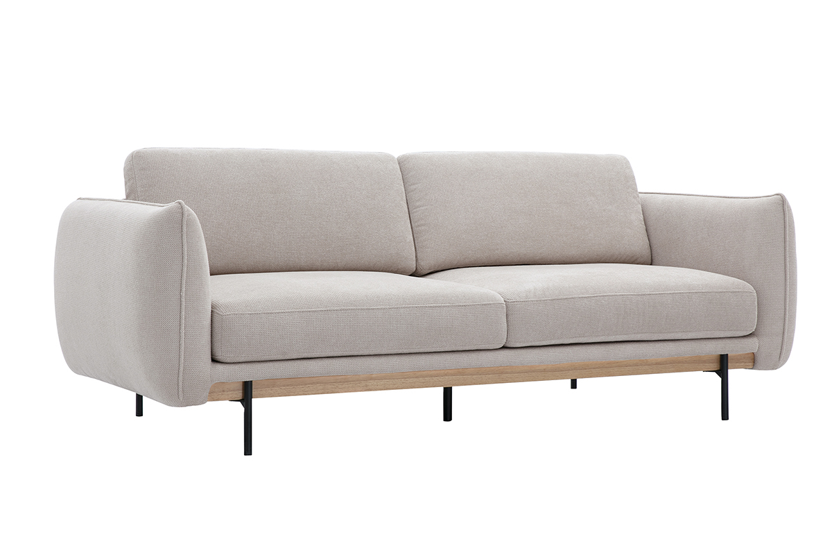 Divano design 3 posti in tessuto chenille beige e metallo nero TODD