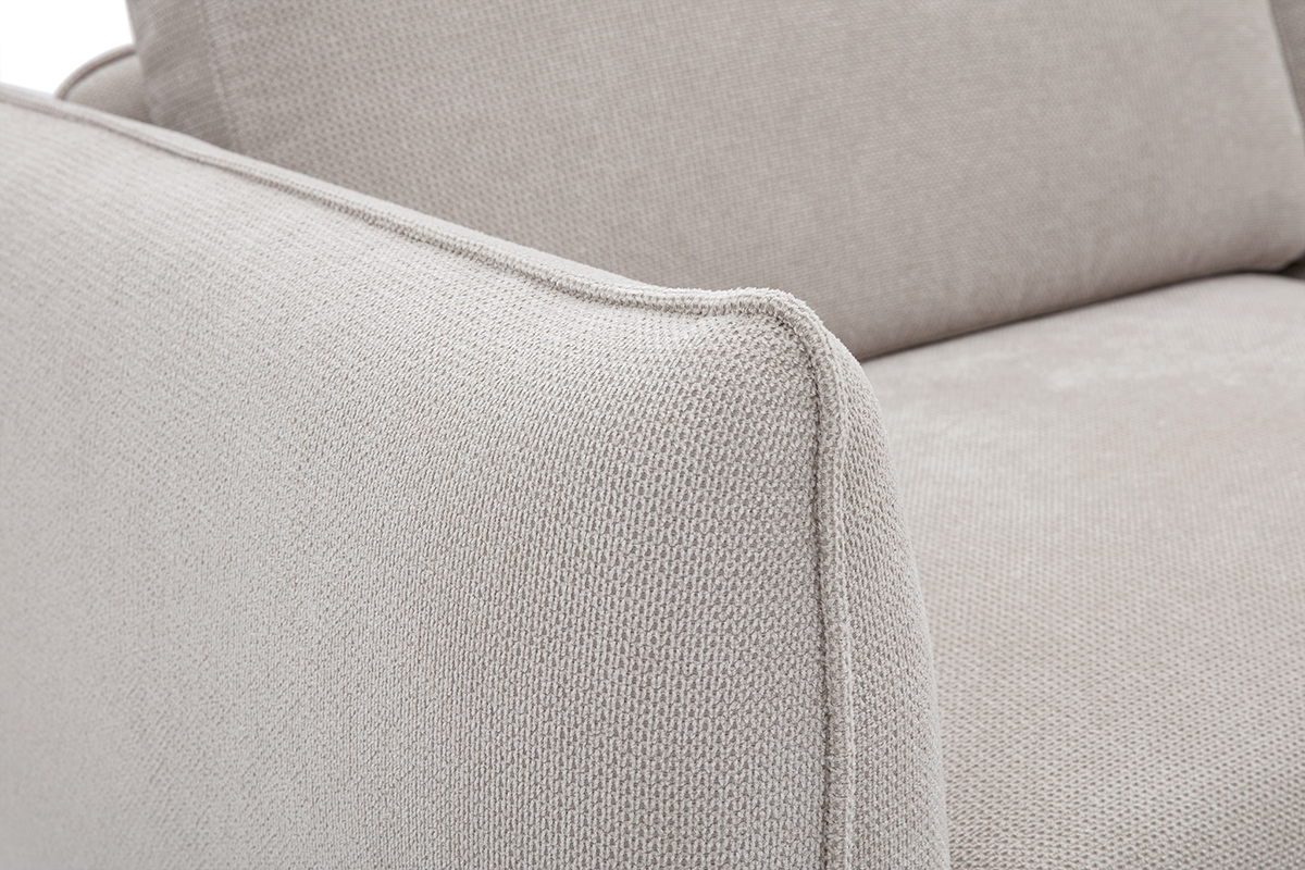 Divano design 3 posti in tessuto chenille beige e metallo nero TODD