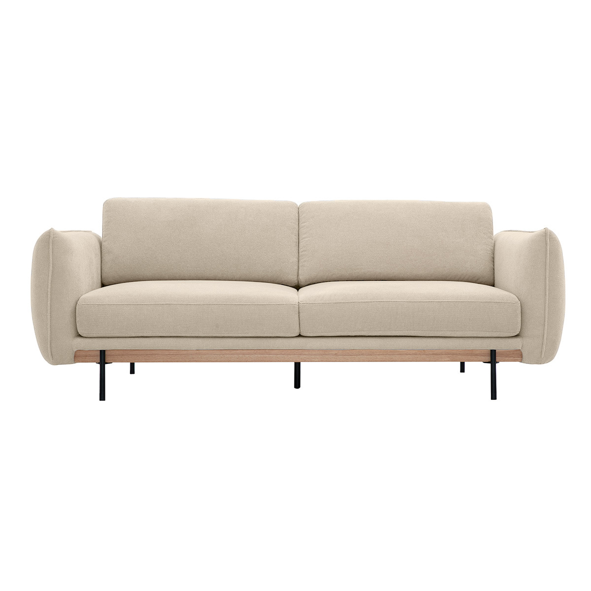 Divano design 3 posti in tessuto chenille beige e metallo nero TODD