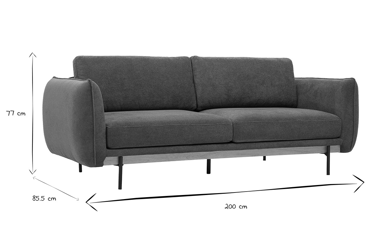 Dimensioni del divano di design a 3 posti TODD in bianco e nero: L200 x P85,5 x H77 cm.