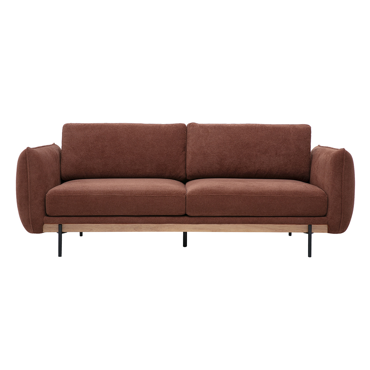 Divano design 3 posti in tessuto chenille terra bruciata e metallo nero TODD