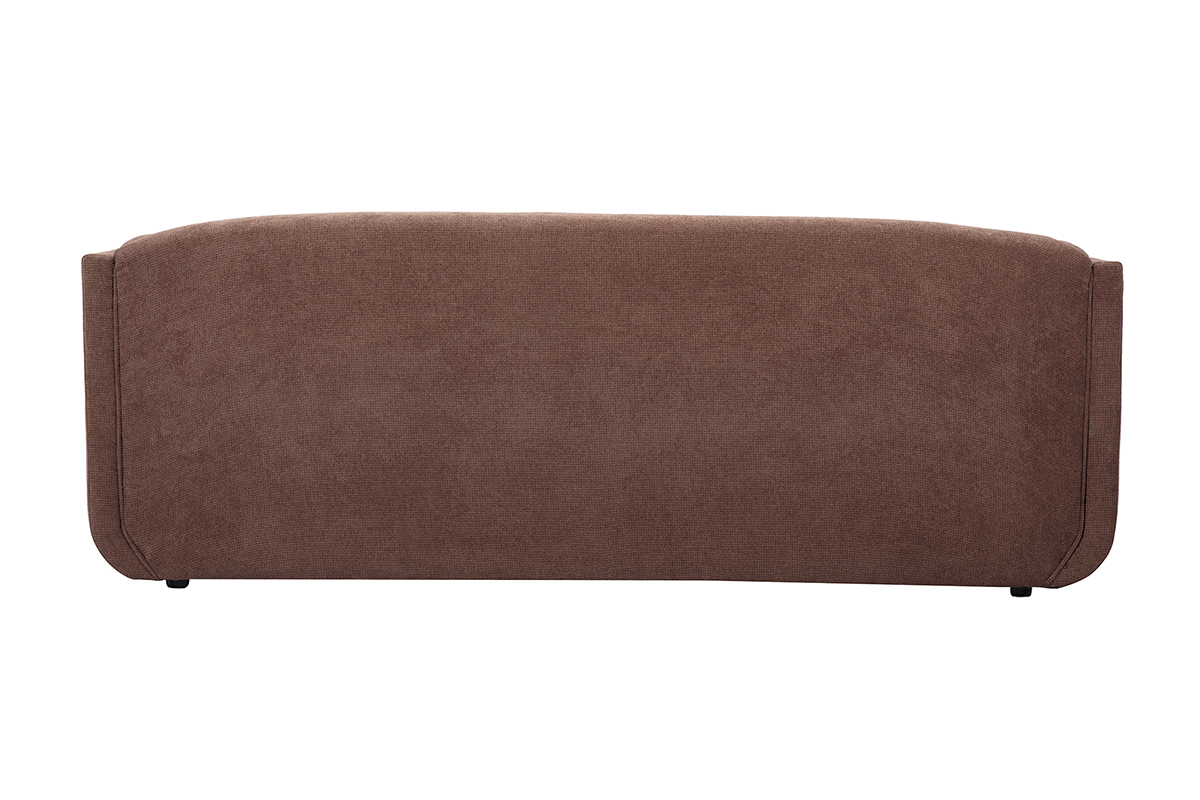 Retro di un divano a 3 posti in tessuto di ciniglia color terra bruciata.