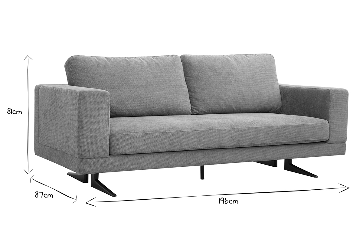 Divano design 3 posti in tessuto ciniglia verde kaki e metallo nero LENNON