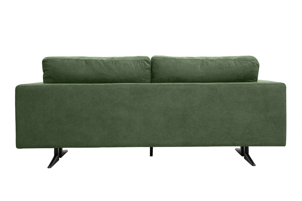 Divano design 3 posti in tessuto ciniglia verde kaki e metallo nero LENNON