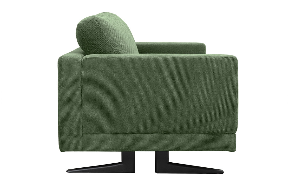 Divano design 3 posti in tessuto ciniglia verde kaki e metallo nero LENNON