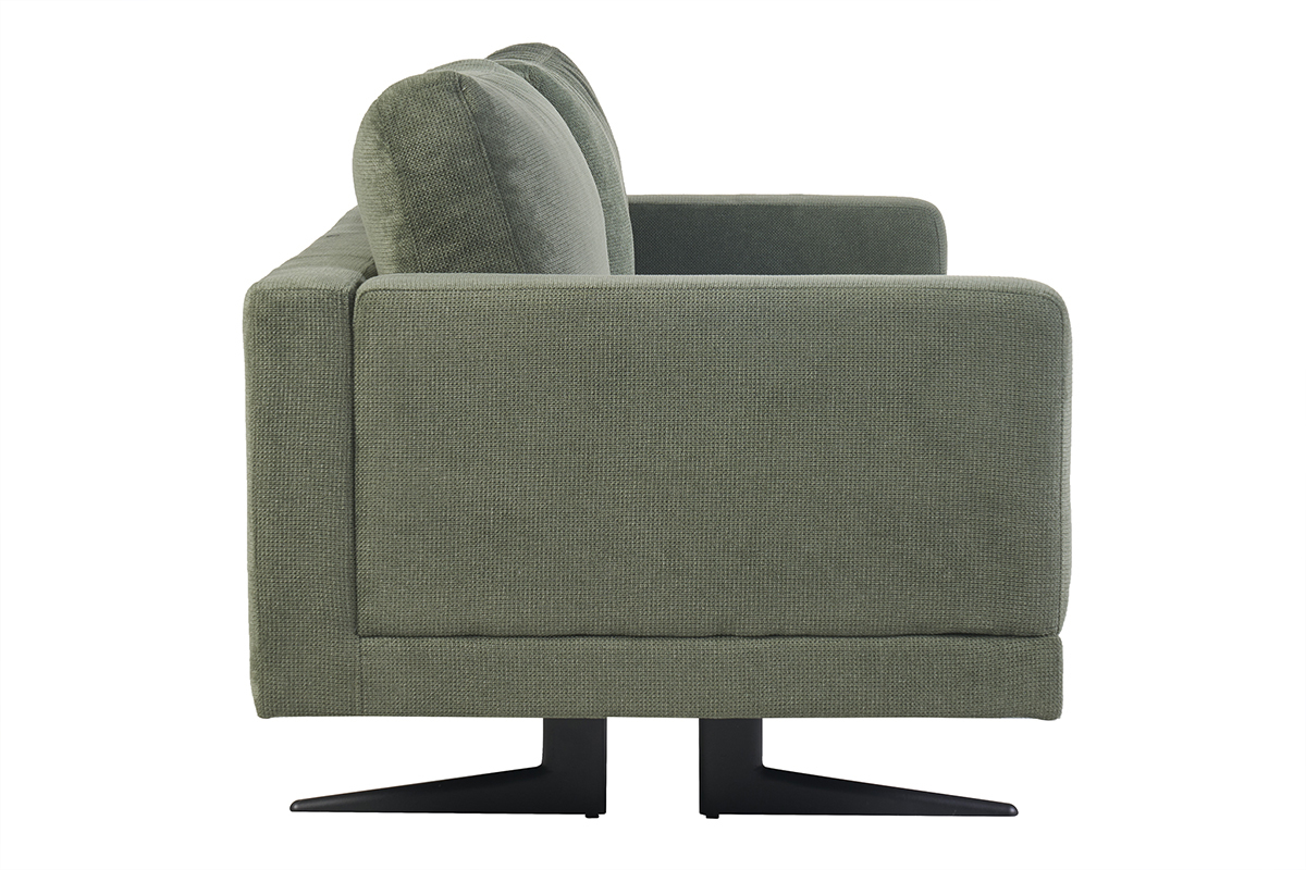 Divano design 3 posti in tessuto ciniglia verde kaki e metallo nero LENNON