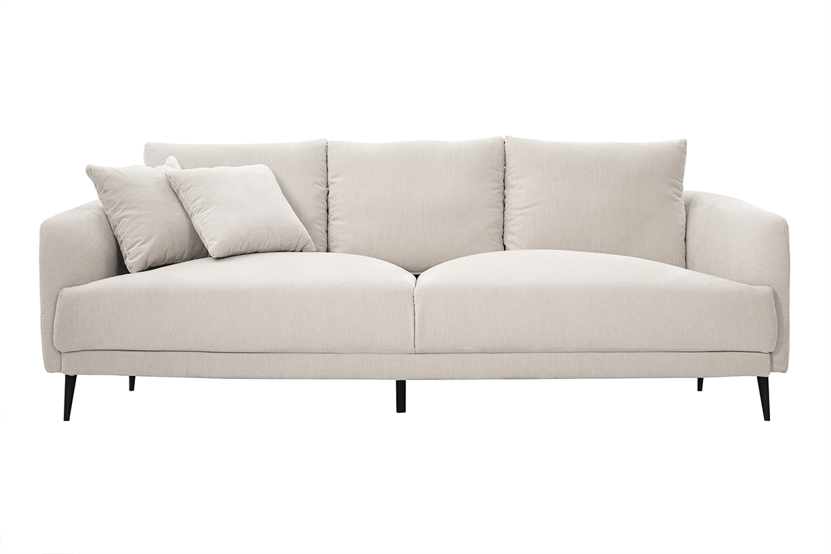 Divano design 3 posti in tessuto effetto velluto beige e metallo nero JERRY