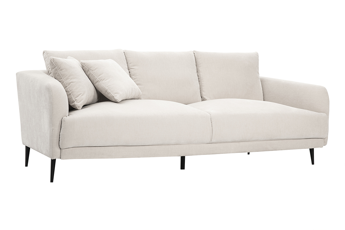 Divano design 3 posti in tessuto effetto velluto beige e metallo nero JERRY